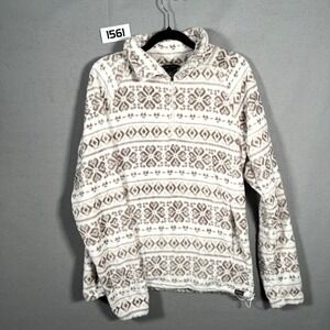 Eddie Bauer Jacket Womens Large White Fair Isle‎ Geometric Quarter Zip Mock Neck